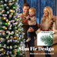 Flocked slim Christmas tree with multicolored prelit branch tips