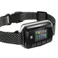 Black dog shock collar with perforated strap and LCD screen showing settings 399