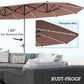 Tan patio umbrella close-up of canopy ribs with built-in LED lights