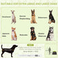 Dog size suitability chart for extra-large and large dogs with pop-up tent graphic