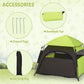 Accessories for green and black dog tent: carrying bag, ground pegs, and Sunshade Top