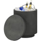 Charcoal gray outdoor cooler bar table with removable lid and ice bucket insert