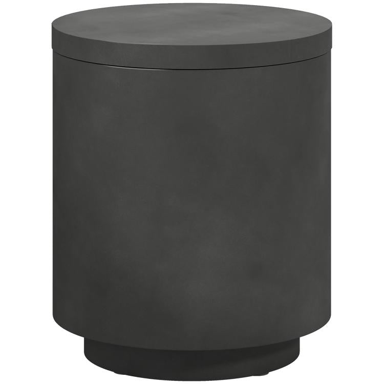 Charcoal gray outdoor concrete side table with round top and base