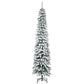 Slim artificial Christmas tree with snow-frosted branches and metal stand