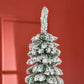 Snow-frosted artificial Christmas tree with dense branches, no decorations
