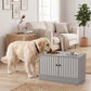 Gray dog feeding station with cabinet and two stainless steel bowls, including slow feeder