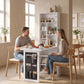 White foldable wall-mounted writing desk with open shelves and storage cabinet