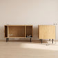 Cat litter box enclosure size view with open compartments and black legs