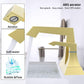 Brushed gold two-handle deck-mount bathroom faucet with aerator and soft water flow