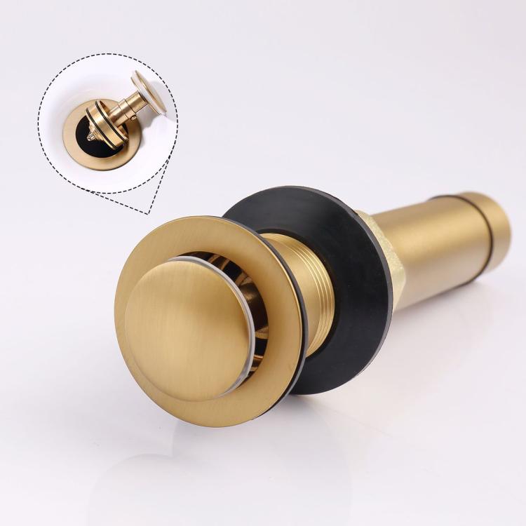 Brushed gold pop-up drain stopper assembly with circular drain cover