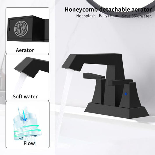 2-Handle Bathroom Sink Faucet ?Matte Black 4 in Centerset Vanity Faucet 3 Hole Bathroom Faucet with Pop Up Drain & Supply Lines Modern Commercial Bathroom Faucets Lavatory Faucet Lead-Free