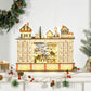 Wooden light-up Christmas advent calendar with village houses, numbered drawers, and warm glow