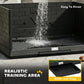 Dog grass potty tray with splash guard wall and slide-out tray, water spraying inside