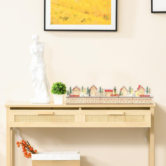 Mini wood-effect advent calendar with 24 drawers, house village and trees on shelf