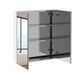 Mirrored medicine cabinet with stainless frame, double doors, visible shelves