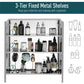 Mirrored medicine cabinet interior featuring three fixed metal shelves.