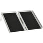 Aluminum folding wheelchair ramp with two panels, black non-slip surface, and hinge