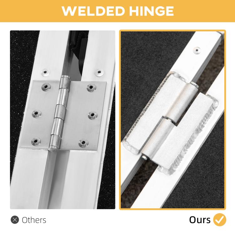 Wheelchair ramp hinge close-up and safety pin detail for folding stability