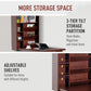Mahogany fold-out wall desk with adjustable shelves and partitioned storage area