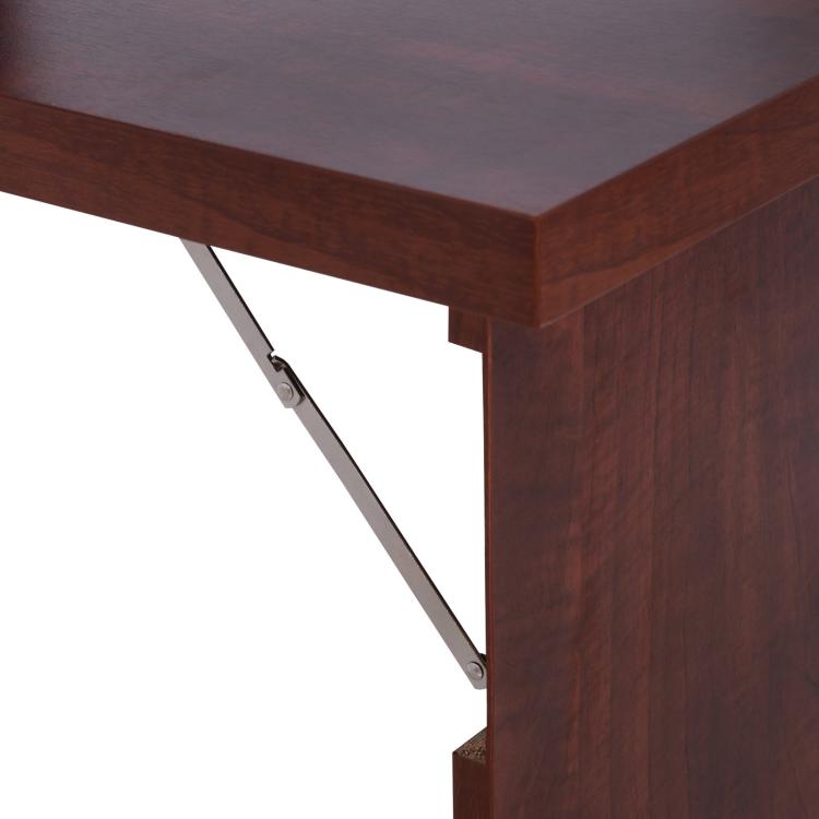 Mahogany fold-out desk support hinge and underside of tabletop