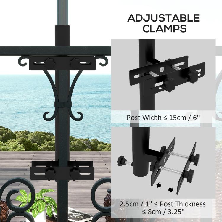 Black adjustable clamp brackets for securing umbrella holder to a post