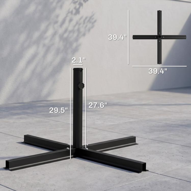 Black umbrella cross base stand with central pole and four extended support bars