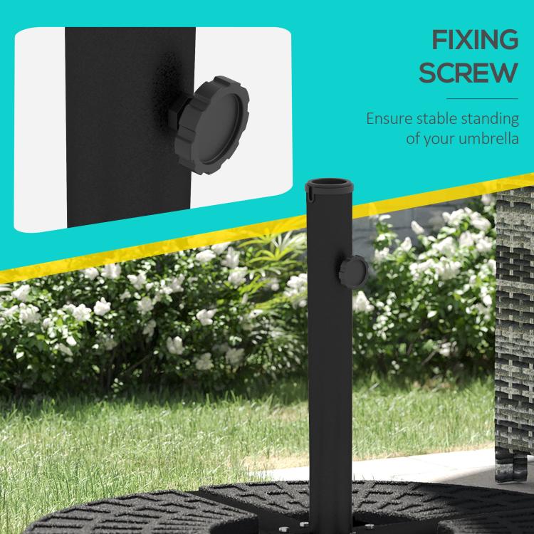 Black umbrella cross base stand with side mounting knob on the central pole