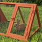 Front view of wooden triangular hutch with wire mesh and two hinged doors