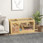 Wood hamster cage with two compartments, ladder ramp, small hut, and interior platforms