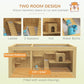 Wood hamster cage showing ladder, two seesaws, hut, and water bottle placement