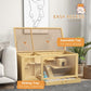 Wood hamster cage with open top and sliding tray for easy cleaning, ladder and hut inside