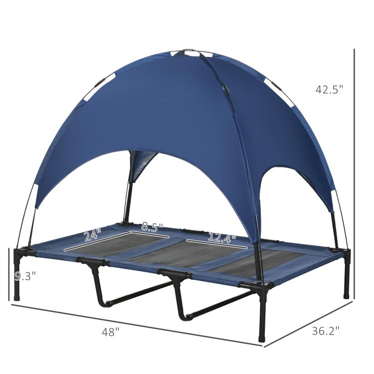 48 x 36 in elevated dog cot with canopy shade and breathable mesh base