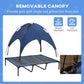 Elevated dog cot with removable canopy for shade and UV protection
