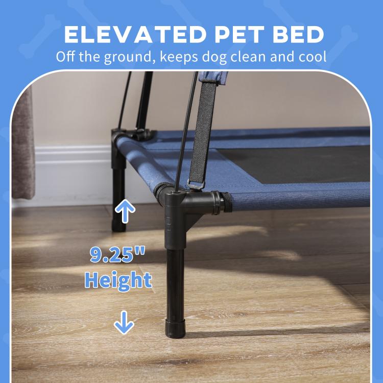 Elevated dog cot with 9.25 in height and raised metal legs