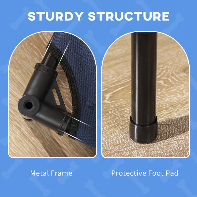 Sturdy dog cot frame with protective foot pads and metal legs