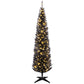 Tall slim pre-lit pencil Christmas tree with warm white LED lights and black base