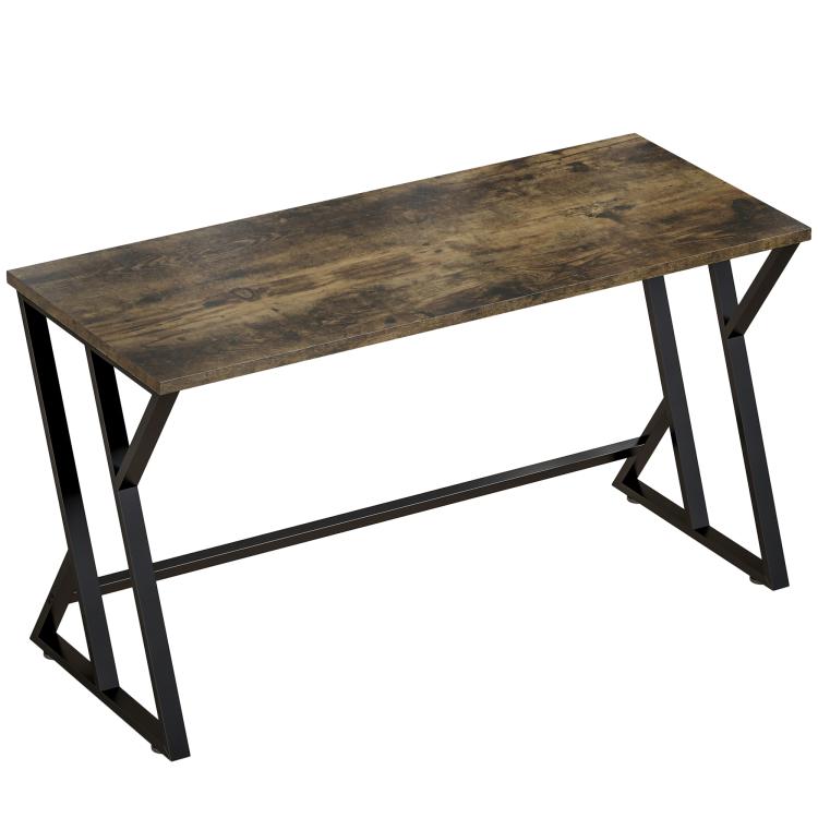 Industrial writing desk with rustic brown tabletop and Z-shaped black metal legs