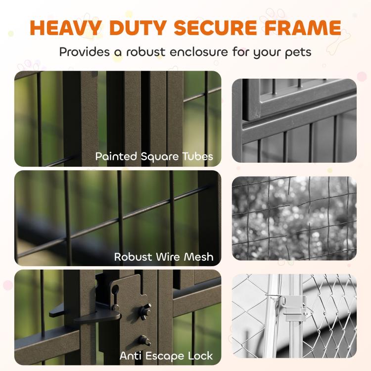 Heavy duty outdoor dog kennel frame with painted tubes and secure wire mesh