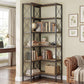 Rustic brown 5-tier L-shaped bookshelf with black metal frame and open shelving for books