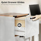 White 2-drawer printer stand with drawer glides and a drawer pulled open