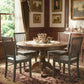Set of 2 armless dining chairs with slatted backs, charcoal gray seats, wooden legs