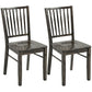 Pair of armless dining chairs, charcoal gray slatted back and seat with solid wood legs