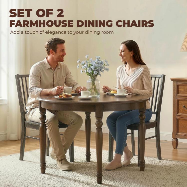 Charcoal gray farmhouse dining chairs set of 2 with vertical slat backs and armless frames