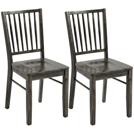 Charcoal gray armless dining chairs with vertical slat backs and solid square legs, set of 2