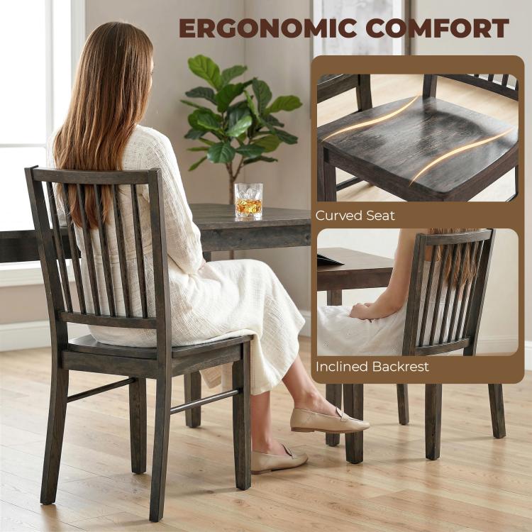 Charcoal gray armless dining chair with vertical slat back, curved seat, and solid legs