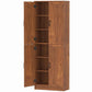Teak kitchen pantry cabinet with open interior shelves and adjustable storage