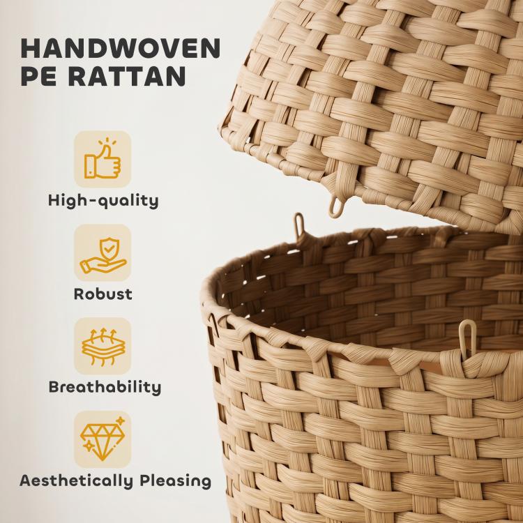 Handwoven PE rattan cat litter box enclosure with woven texture and side access openings