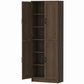 Freestanding kitchen pantry cabinet with open shelves and two door panels