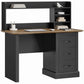 Walnut top computer desk with side drawers and open storage shelves