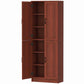 Pantry cabinet with open shelves, adjustable interior, and hinged doors